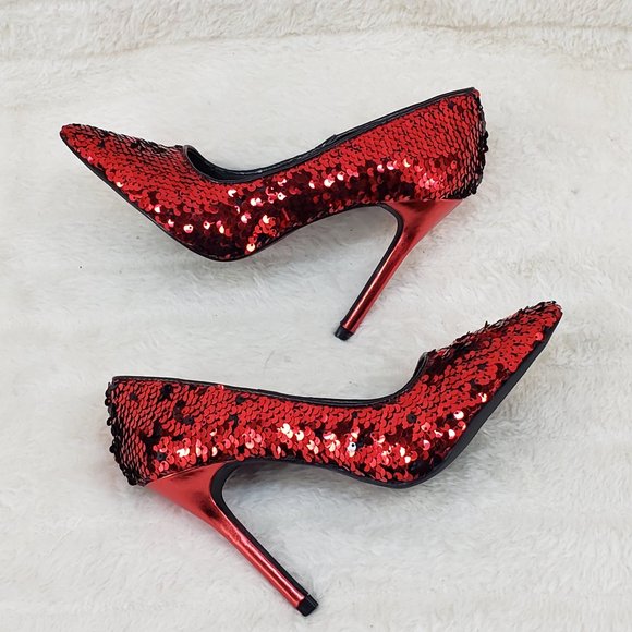 Final Sale Close Out Red Sequin High Heel Pumps - Picture 9 of 9